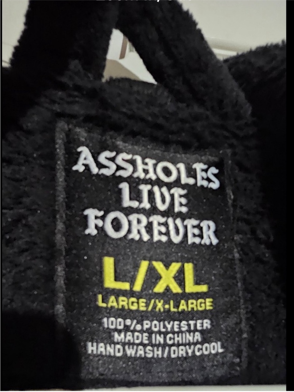 Black Plush Assholes Live Forever Long Robe - Picture 6 of 8